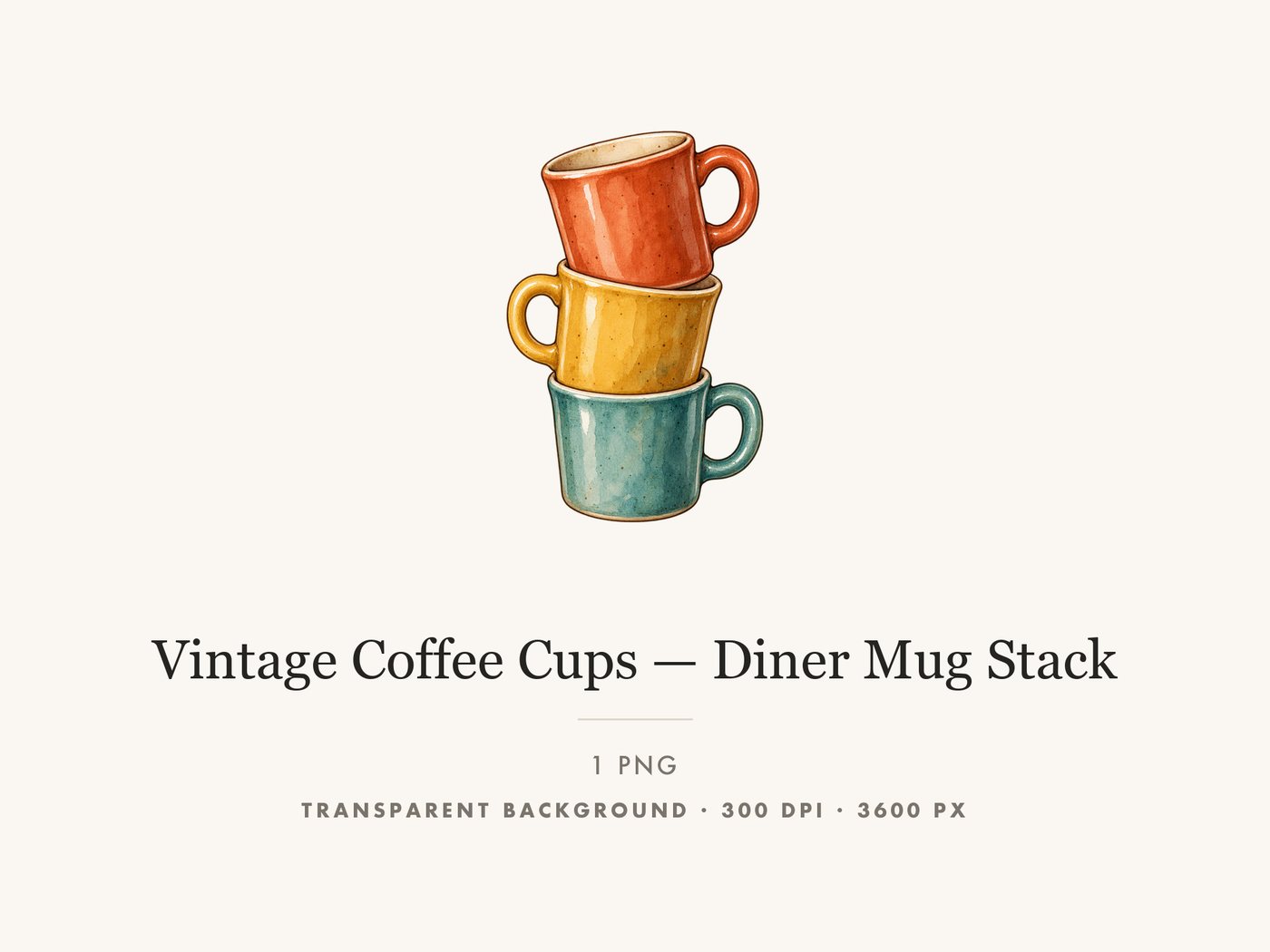 Diner Mug Stack PNG Clipart, Retro Coffee Illustration