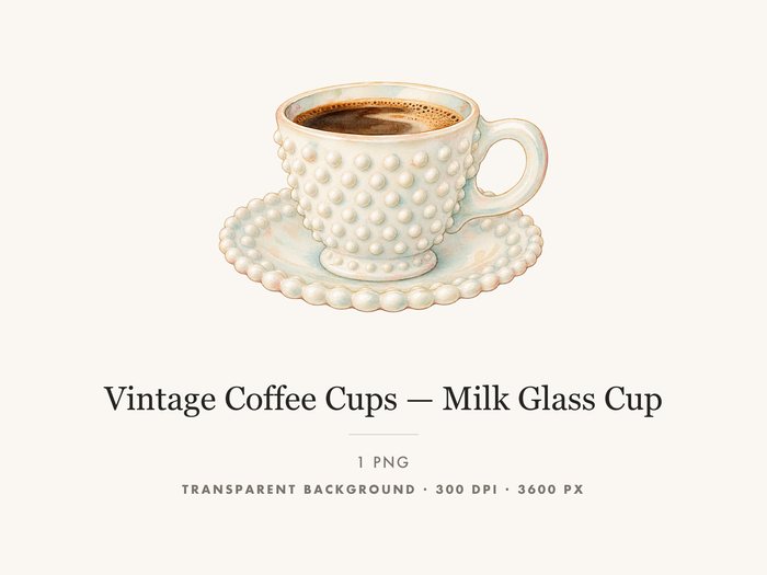 Vintage Milk Glass Cup PNG, Transparent Glassware Clipart