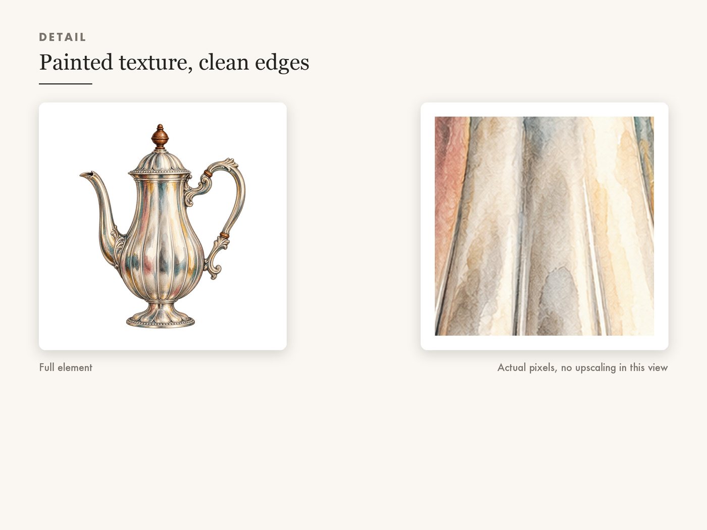 Vintage Silver Coffee Pot Clipart, Transparent PNG — detail zoom