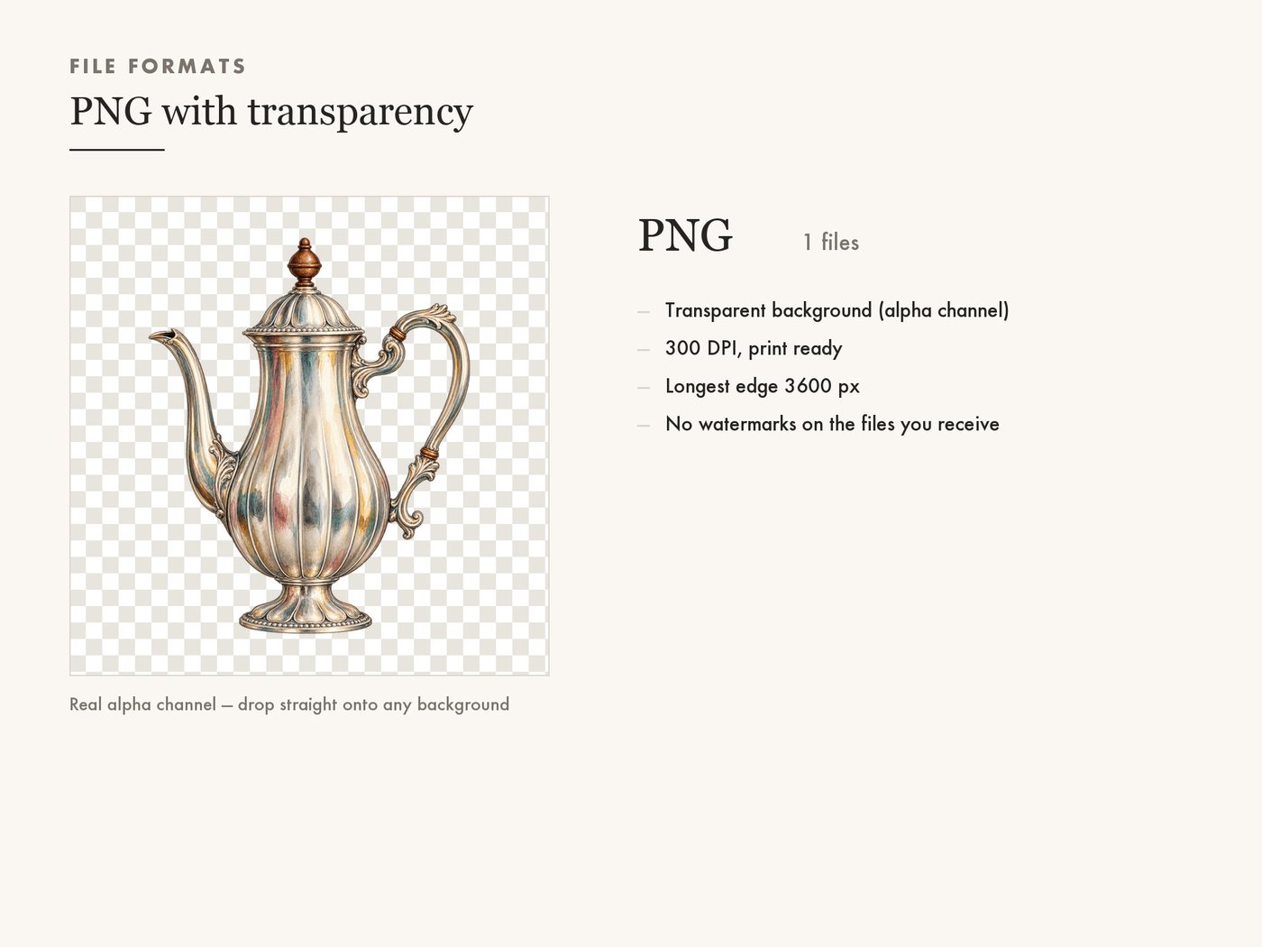 Vintage Silver Coffee Pot Clipart, Transparent PNG — file formats