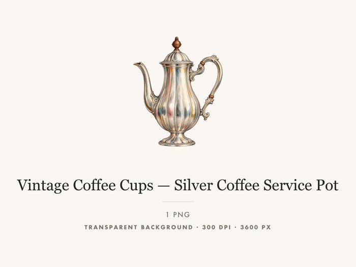 Vintage Silver Coffee Pot Clipart, Transparent PNG