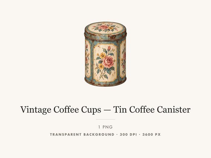 Tin Coffee Canister Clipart PNG, Vintage Kitchen Illustration