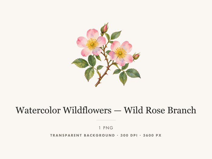 Wild Rose Branch Botanical Clipart PNG Transparent